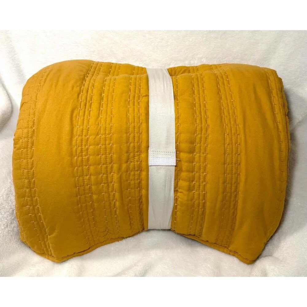Threshold Full/Queen Lofty Velvet Quilt Dark Gold Machine Washable